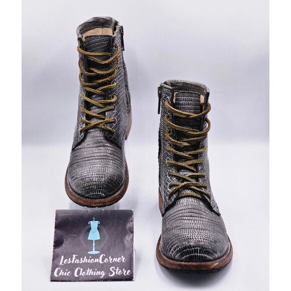 Freebird Women's Gray Textured Leather Manchester Lace-Up Combat Boots Sz 9 2871 - Picture 3 of 16